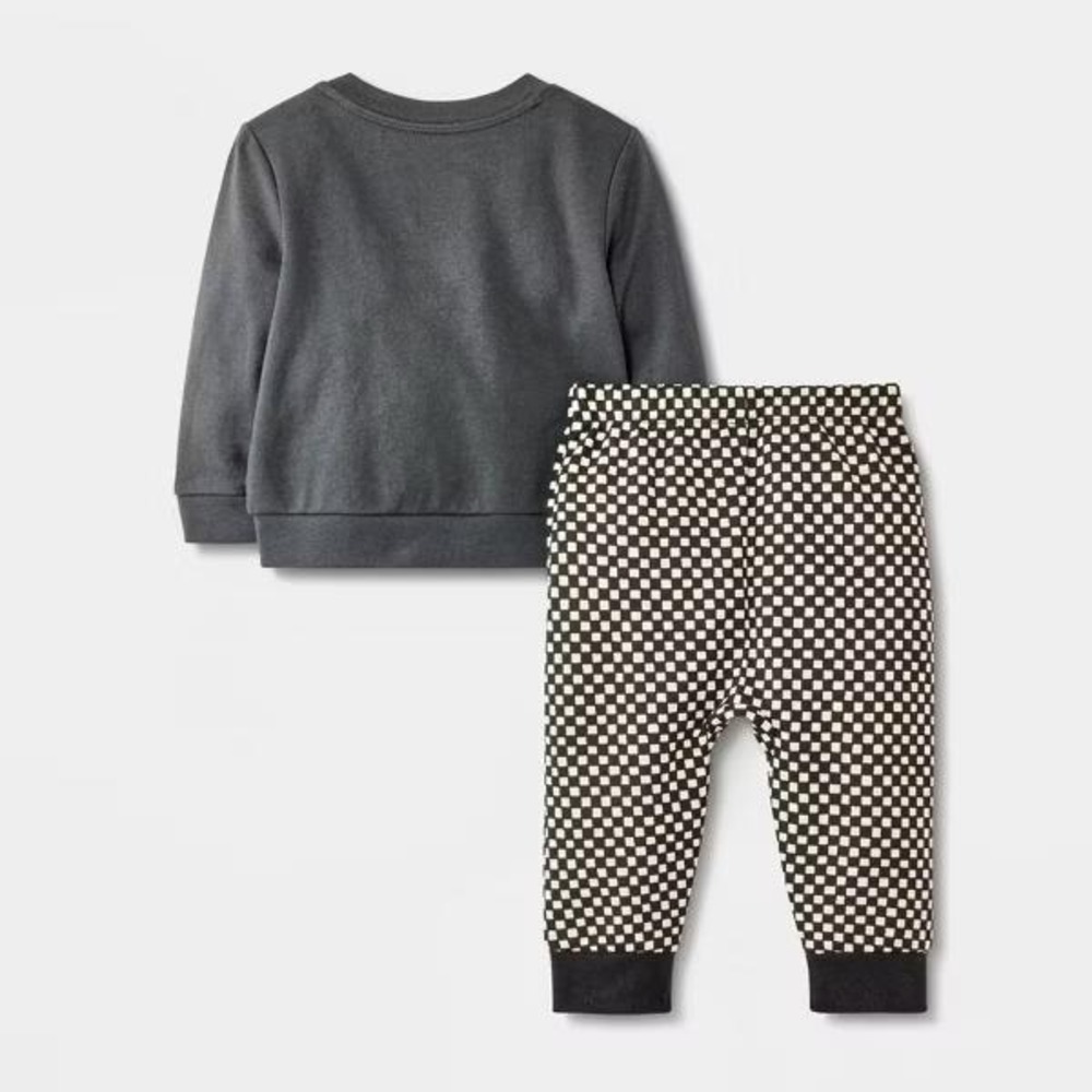 Cat & Jack Baby Milk Monster Sweatshirt‎ Jogger Set Checkered NB Halloween Cute - Picture 2 of 4